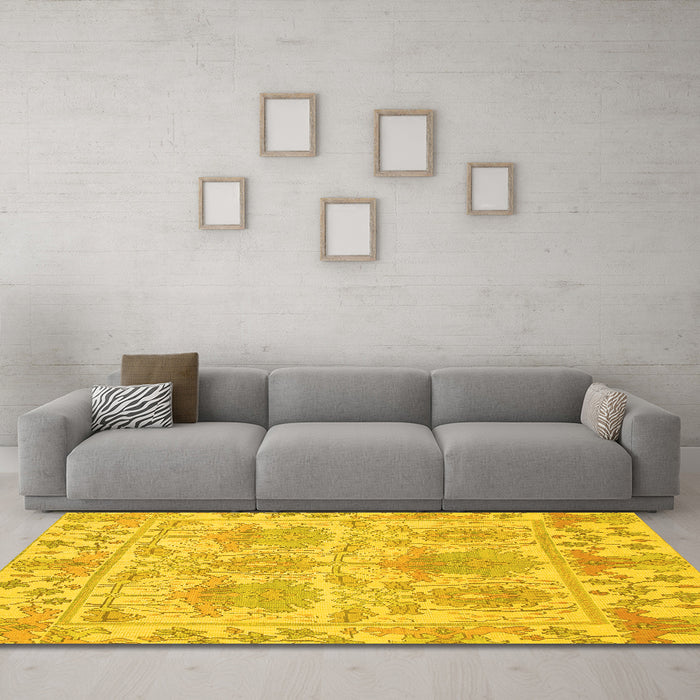 Machine Washable Abstract Yellow Modern Rug in a Living Room, wshabs1194yw