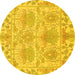 Round Abstract Yellow Modern Rug, abs1194yw