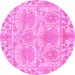 Round Machine Washable Abstract Pink Modern Rug, wshabs1194pnk