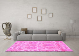 Machine Washable Abstract Pink Modern Rug in a Living Room, wshabs1194pnk