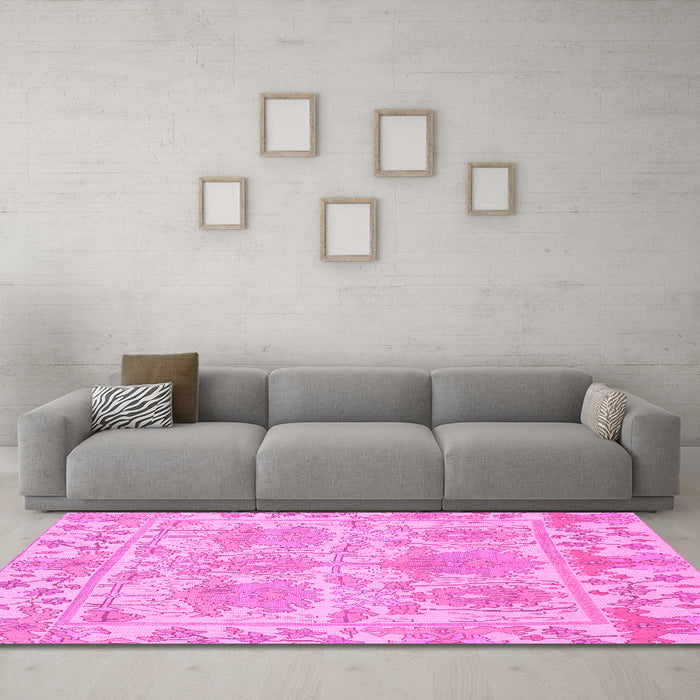 Machine Washable Abstract Pink Modern Rug in a Living Room, wshabs1194pnk