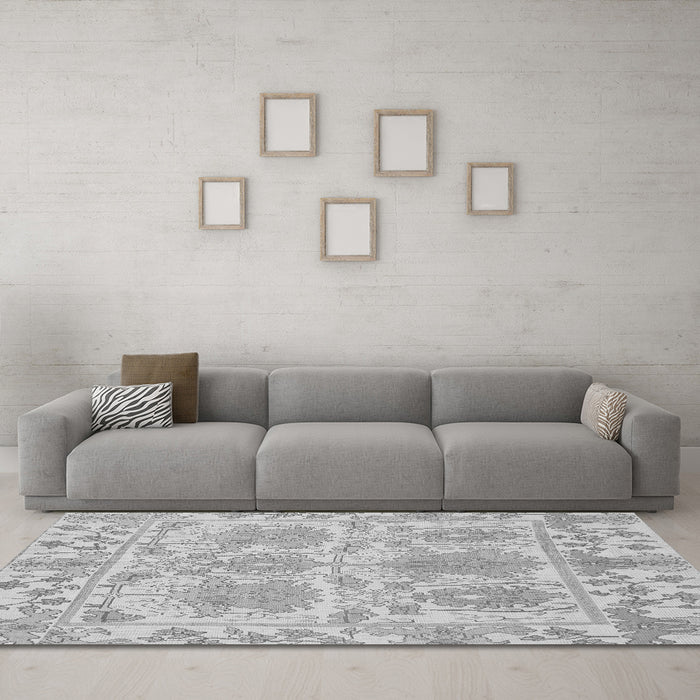 Machine Washable Abstract Gray Modern Rug in a Living Room,, wshabs1194gry