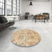 Round Abstract Brown Modern Rug in a Office, abs1194