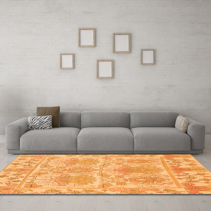 Machine Washable Abstract Orange Modern Area Rugs in a Living Room, wshabs1194org