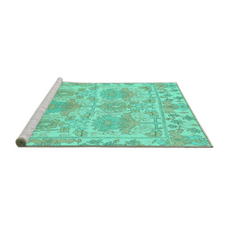 Sideview of Machine Washable Abstract Turquoise Modern Area Rugs, wshabs1194turq