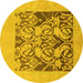 Round Machine Washable Abstract Yellow Modern Rug, wshabs1195yw