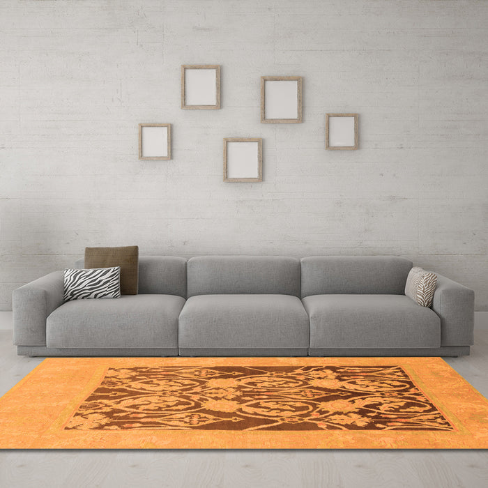 Machine Washable Abstract Orange Modern Area Rugs in a Living Room, wshabs1195org