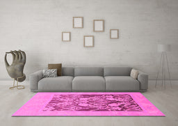 Machine Washable Abstract Pink Modern Rug in a Living Room, wshabs1195pnk