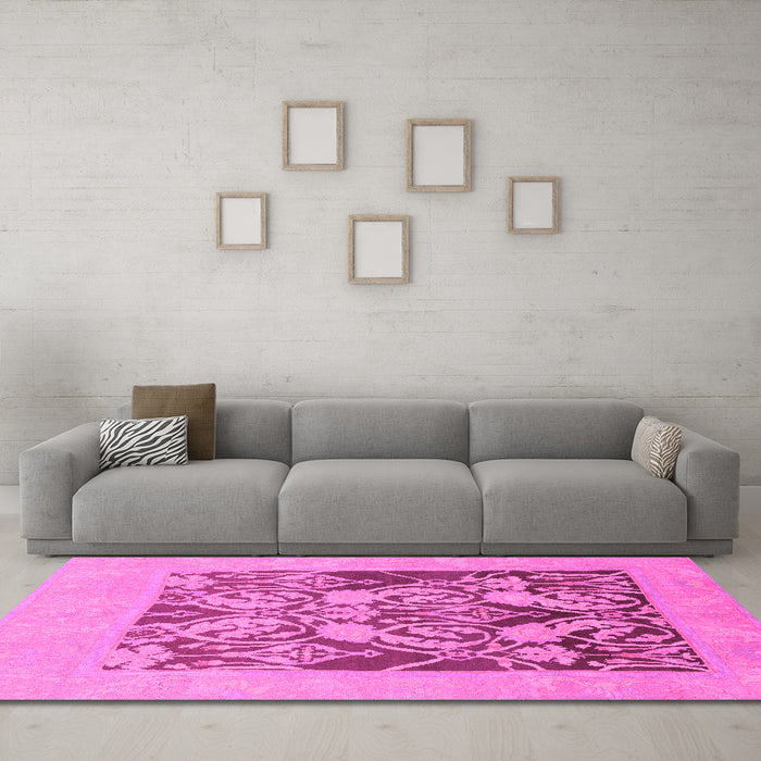 Machine Washable Abstract Pink Modern Rug in a Living Room, wshabs1195pnk