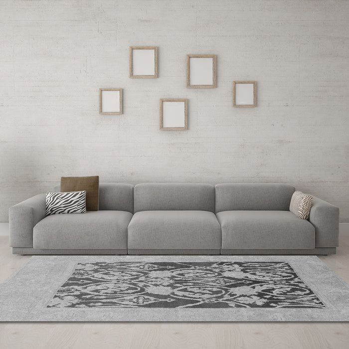 Machine Washable Abstract Gray Modern Rug in a Living Room,, wshabs1195gry