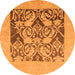 Round Machine Washable Abstract Orange Modern Area Rugs, wshabs1195org