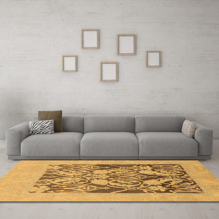 Machine Washable Abstract Brown Modern Rug in a Living Room,, wshabs1195brn
