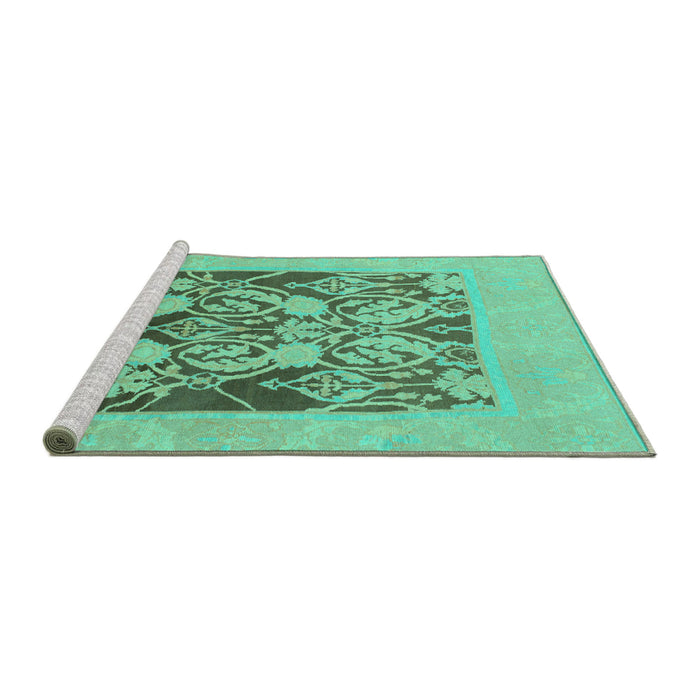 Sideview of Machine Washable Abstract Turquoise Modern Area Rugs, wshabs1195turq