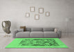 Machine Washable Abstract Emerald Green Modern Area Rugs in a Living Room,, wshabs1195emgrn