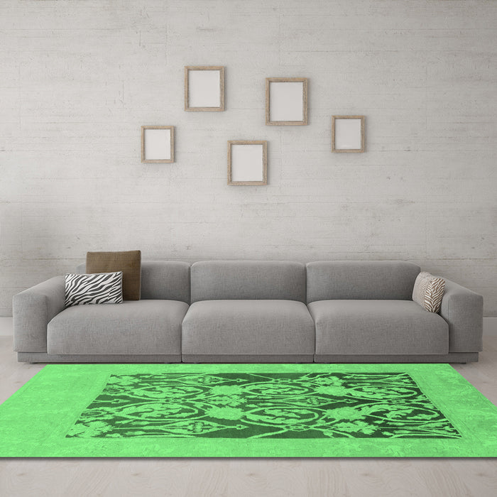 Machine Washable Abstract Emerald Green Modern Area Rugs in a Living Room,, wshabs1195emgrn