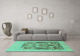Machine Washable Abstract Turquoise Modern Area Rugs in a Living Room,, wshabs1195turq