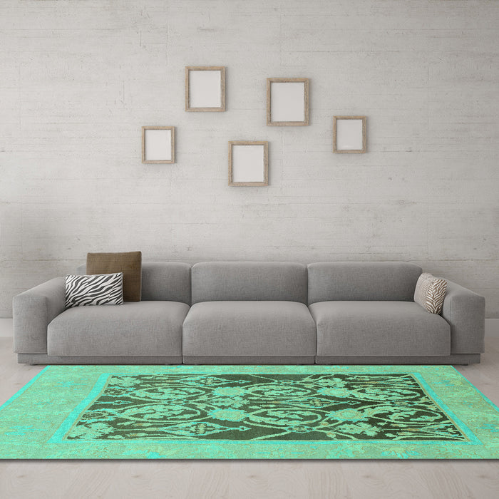 Machine Washable Abstract Turquoise Modern Area Rugs in a Living Room,, wshabs1195turq