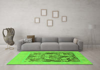 Machine Washable Abstract Green Modern Rug, wshabs1195grn