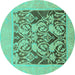 Round Abstract Turquoise Modern Rug, abs1195turq