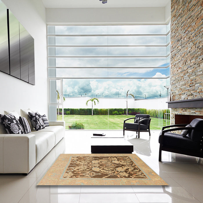 Square Abstract Light Brown Modern Rug in a Living Room, abs1195