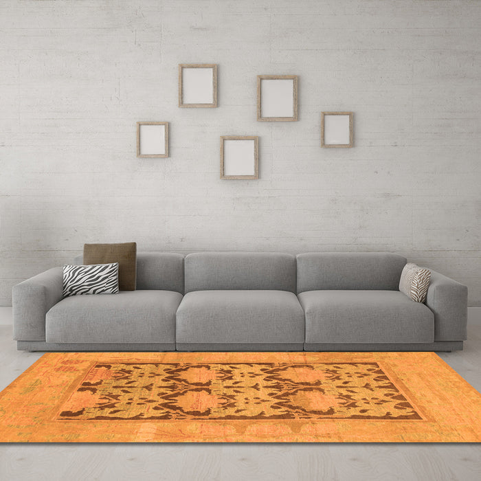 Machine Washable Oriental Orange Traditional Area Rugs in a Living Room, wshabs1196org