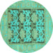 Round Machine Washable Oriental Turquoise Traditional Area Rugs, wshabs1196turq