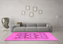 Machine Washable Oriental Pink Traditional Rug in a Living Room, wshabs1196pnk