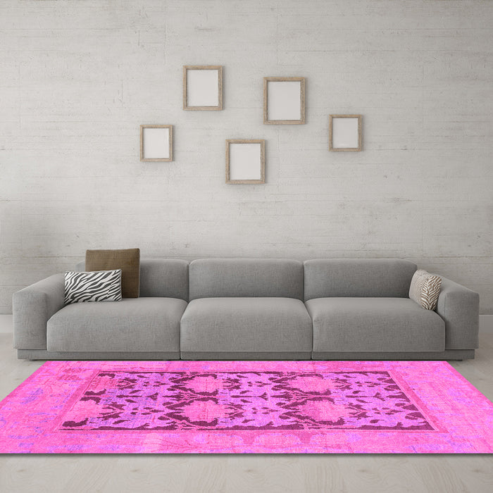 Machine Washable Oriental Pink Traditional Rug in a Living Room, wshabs1196pnk