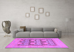 Machine Washable Oriental Purple Traditional Area Rugs in a Living Room, wshabs1196pur
