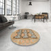 Round Abstract Brown Oriental Rug in a Office, abs1196