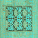 Square Machine Washable Oriental Turquoise Traditional Area Rugs, wshabs1196turq