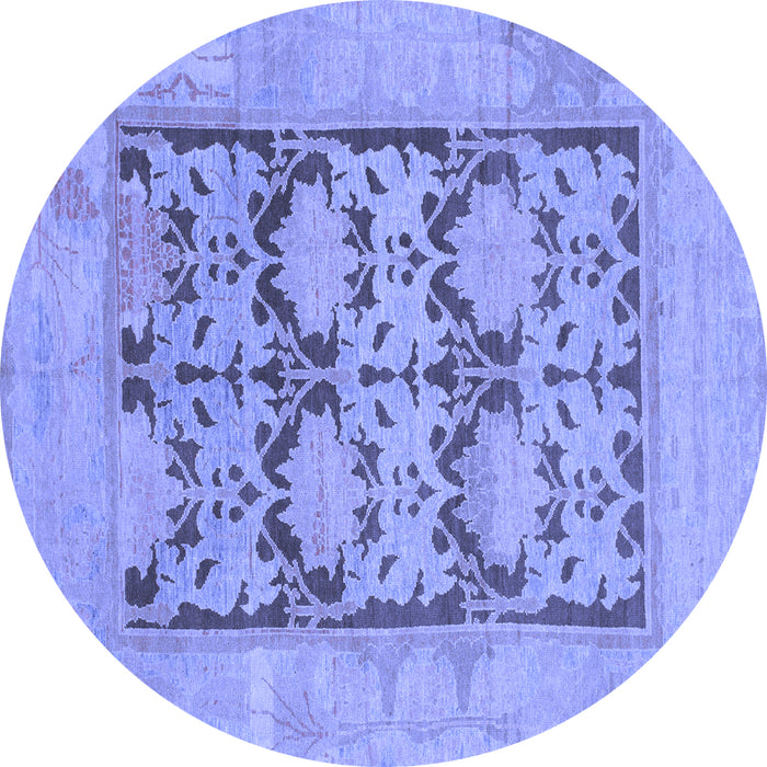 Round Machine Washable Oriental Blue Traditional Rug, wshabs1196blu