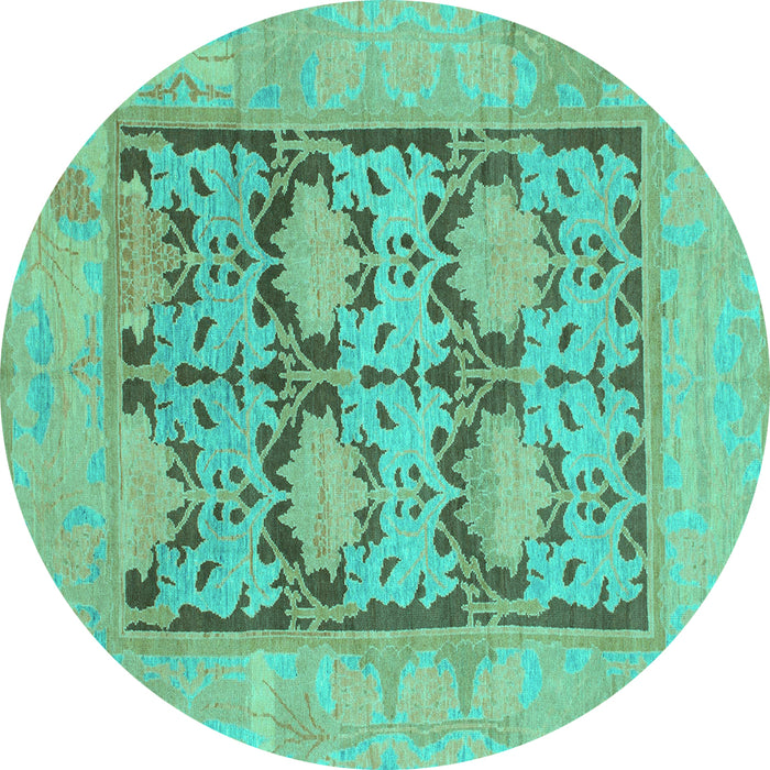 Round Oriental Turquoise Traditional Rug, abs1196turq