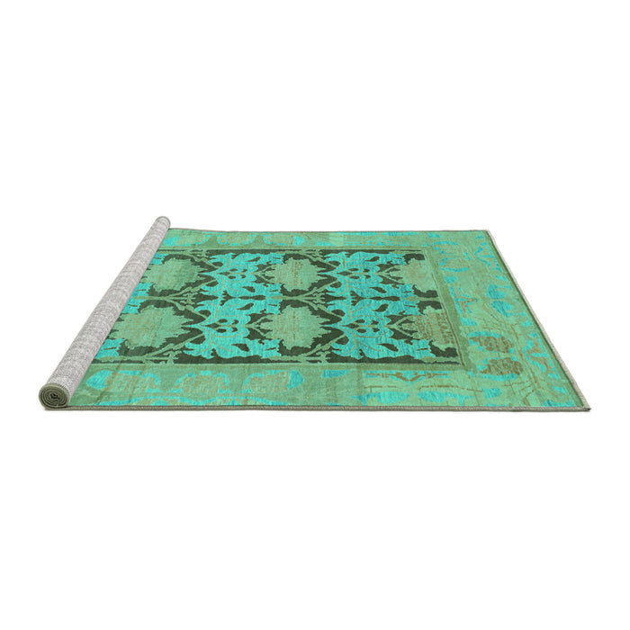 Sideview of Machine Washable Oriental Turquoise Traditional Area Rugs, wshabs1196turq