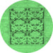 Round Machine Washable Oriental Emerald Green Traditional Area Rugs, wshabs1196emgrn