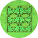 Round Machine Washable Oriental Green Traditional Area Rugs, wshabs1196grn
