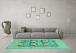 Machine Washable Oriental Turquoise Traditional Area Rugs in a Living Room,, wshabs1196turq