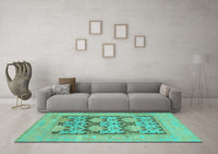 Machine Washable Oriental Turquoise Traditional Rug, wshabs1196turq