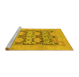 Sideview of Machine Washable Oriental Yellow Traditional Rug, wshabs1196yw