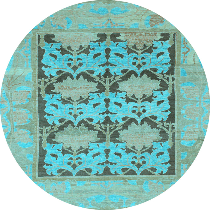 Round Machine Washable Oriental Light Blue Traditional Rug, wshabs1196lblu