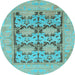 Round Machine Washable Oriental Light Blue Traditional Rug, wshabs1196lblu