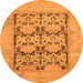 Round Machine Washable Oriental Orange Traditional Area Rugs, wshabs1196org