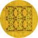 Round Machine Washable Oriental Yellow Traditional Rug, wshabs1196yw