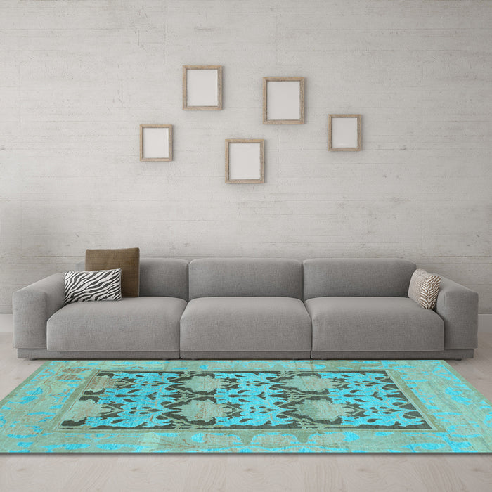 Machine Washable Oriental Light Blue Traditional Rug in a Living Room, wshabs1196lblu