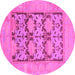 Round Machine Washable Oriental Pink Traditional Rug, wshabs1196pnk