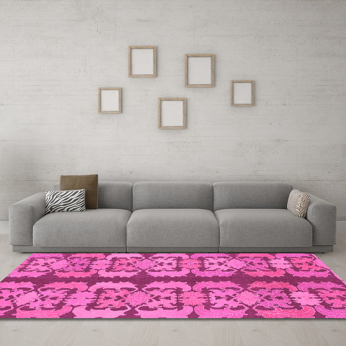 Machine Washable Abstract Pink Modern Rug in a Living Room, wshabs1197pnk