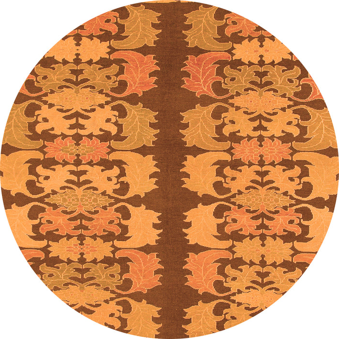Round Machine Washable Abstract Orange Modern Area Rugs, wshabs1197org