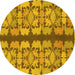 Round Abstract Yellow Modern Rug, abs1197yw