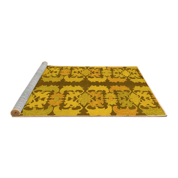 Sideview of Machine Washable Abstract Yellow Modern Rug, wshabs1197yw