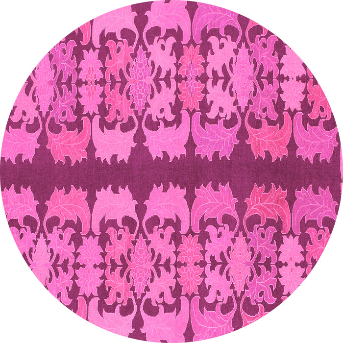Round Machine Washable Abstract Pink Modern Rug, wshabs1197pnk